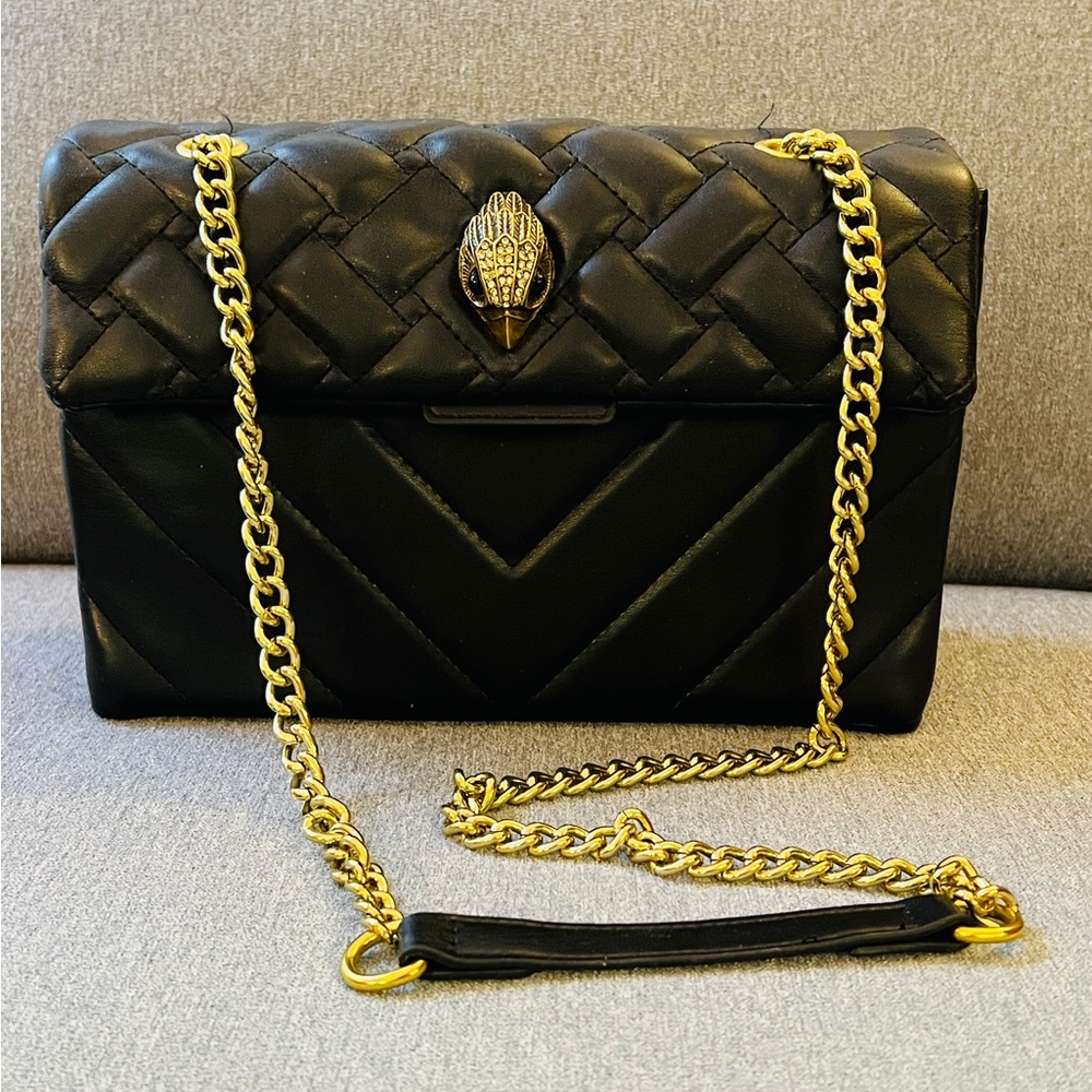 Black Quilted Vegan PU Shoulder Bag with Adjustable Chain. NEW!